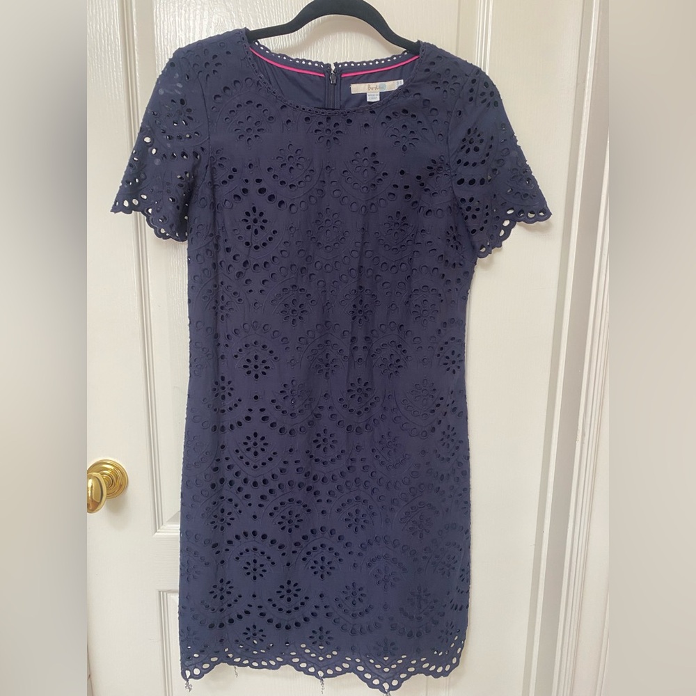 Boden Navy Eyelet Midi Shift Dress